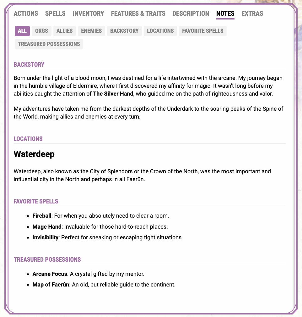 Preview of the Additional Sections Feature